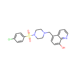 O=S(=O)(c1ccc(Cl)cc1)N1CCN(Cc2ccc(O)c3ncccc23)CC1 ZINC000025390470