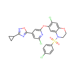 O=S(=O)(c1ccc(Cl)cc1)N1CCOc2cc(Cl)c(Oc3cc(-c4nc(C5CC5)no4)cc(Cl)n3)cc21 ZINC000103263447