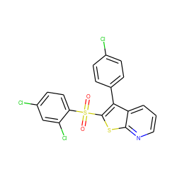 O=S(=O)(c1ccc(Cl)cc1Cl)c1sc2ncccc2c1-c1ccc(Cl)cc1 ZINC000165504922