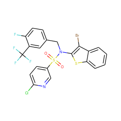 O=S(=O)(c1ccc(Cl)nc1)N(Cc1ccc(F)c(C(F)(F)F)c1)c1sc2ccccc2c1Br ZINC000115232718