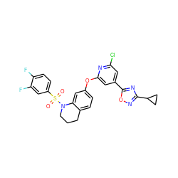 O=S(=O)(c1ccc(F)c(F)c1)N1CCCc2ccc(Oc3cc(-c4nc(C5CC5)no4)cc(Cl)n3)cc21 ZINC000103264587