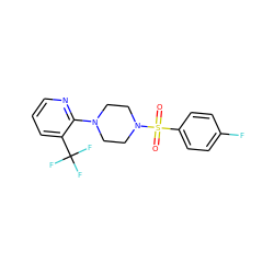 O=S(=O)(c1ccc(F)cc1)N1CCN(c2ncccc2C(F)(F)F)CC1 ZINC000029044383