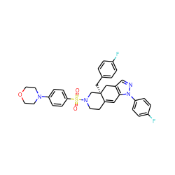 O=S(=O)(c1ccc(N2CCOCC2)cc1)N1CCC2=Cc3c(cnn3-c3ccc(F)cc3)C[C@]2(Cc2ccc(F)cc2)C1 ZINC000029128342