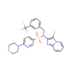 O=S(=O)(c1ccc(N2CCOCC2)nc1)N(Cc1cccc(C(F)(F)F)c1)c1nc2ccccn2c1Cl ZINC000167647507