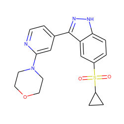 O=S(=O)(c1ccc2[nH]nc(-c3ccnc(N4CCOCC4)c3)c2c1)C1CC1 ZINC000225687492