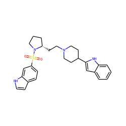 O=S(=O)(c1ccc2cc[nH]c2c1)N1CCC[C@@H]1CCN1CCC(c2cc3ccccc3[nH]2)CC1 ZINC000013819791