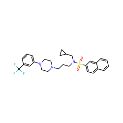 O=S(=O)(c1ccc2ccccc2c1)N(CCCN1CCN(c2cccc(C(F)(F)F)c2)CC1)CC1CC1 ZINC000045372100