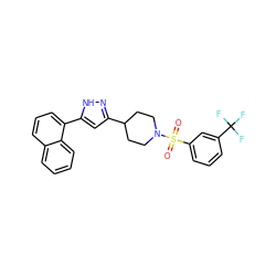 O=S(=O)(c1cccc(C(F)(F)F)c1)N1CCC(c2cc(-c3cccc4ccccc34)[nH]n2)CC1 ZINC000015986934