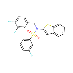 O=S(=O)(c1cccc(F)c1)N(Cc1ccc(F)c(F)c1)c1cc2ccccc2s1 ZINC000115237874