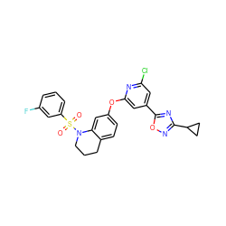 O=S(=O)(c1cccc(F)c1)N1CCCc2ccc(Oc3cc(-c4nc(C5CC5)no4)cc(Cl)n3)cc21 ZINC000103264553