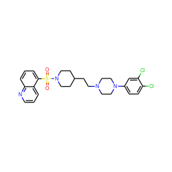 O=S(=O)(c1cccc2ncccc12)N1CCC(CCN2CCN(c3ccc(Cl)c(Cl)c3)CC2)CC1 ZINC001772572327