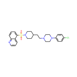 O=S(=O)(c1cccc2ncccc12)N1CCC(CCN2CCN(c3ccc(Cl)cc3)CC2)CC1 ZINC001772584224
