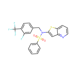 O=S(=O)(c1ccccc1)N(Cc1ccc(C(F)(F)F)c(F)c1)c1cc2ncccc2s1 ZINC001772587194