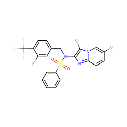 O=S(=O)(c1ccccc1)N(Cc1ccc(C(F)(F)F)c(F)c1)c1nc2ccc(Cl)cn2c1Cl ZINC000167638618