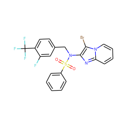 O=S(=O)(c1ccccc1)N(Cc1ccc(C(F)(F)F)c(F)c1)c1nc2ccccn2c1Br ZINC000167637860