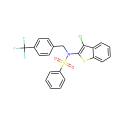 O=S(=O)(c1ccccc1)N(Cc1ccc(C(F)(F)F)cc1)c1sc2ccccc2c1Cl ZINC000115233100