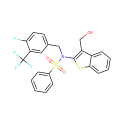 O=S(=O)(c1ccccc1)N(Cc1ccc(F)c(C(F)(F)F)c1)c1sc2ccccc2c1CO ZINC000115232831