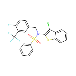 O=S(=O)(c1ccccc1)N(Cc1ccc(F)c(C(F)(F)F)c1)c1sc2ccccc2c1Cl ZINC000115231328