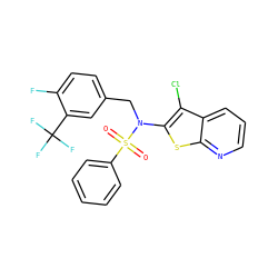 O=S(=O)(c1ccccc1)N(Cc1ccc(F)c(C(F)(F)F)c1)c1sc2ncccc2c1Cl ZINC000115234505