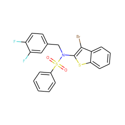 O=S(=O)(c1ccccc1)N(Cc1ccc(F)c(F)c1)c1sc2ccccc2c1Br ZINC000115234627