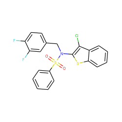 O=S(=O)(c1ccccc1)N(Cc1ccc(F)c(F)c1)c1sc2ccccc2c1Cl ZINC000115232921