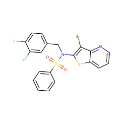 O=S(=O)(c1ccccc1)N(Cc1ccc(F)c(F)c1)c1sc2cccnc2c1Br ZINC000115230251