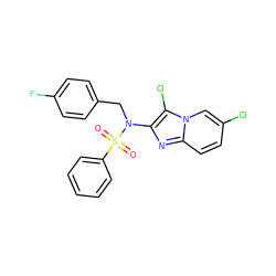 O=S(=O)(c1ccccc1)N(Cc1ccc(F)cc1)c1nc2ccc(Cl)cn2c1Cl ZINC000167637114