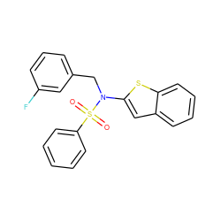 O=S(=O)(c1ccccc1)N(Cc1cccc(F)c1)c1cc2ccccc2s1 ZINC000115231789