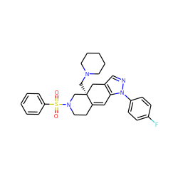 O=S(=O)(c1ccccc1)N1CCC2=Cc3c(cnn3-c3ccc(F)cc3)C[C@]2(CN2CCCCC2)C1 ZINC000029128211