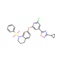 O=S(=O)(c1ccccc1)N1CCCc2ccc(Oc3cc(-c4nc(C5CC5)no4)cc(Cl)n3)cc21 ZINC000103264547