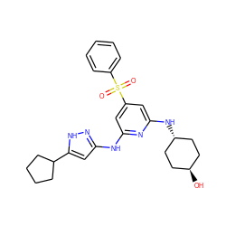 O=S(=O)(c1ccccc1)c1cc(Nc2cc(C3CCCC3)[nH]n2)nc(N[C@H]2CC[C@H](O)CC2)c1 ZINC000299823382