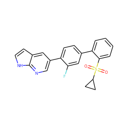 O=S(=O)(c1ccccc1-c1ccc(-c2cnc3[nH]ccc3c2)c(F)c1)C1CC1 ZINC000224768057
