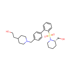 O=S(=O)(c1ccccc1-c1ccc(CN2CCC(CCO)CC2)cc1)N1CCCC[C@H]1CO ZINC000072114858