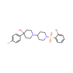 O=S(=O)(c1ccccc1Br)N1CCC(N2CCC(O)(c3ccc(Cl)cc3)CC2)CC1 ZINC000029125460