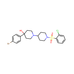 O=S(=O)(c1ccccc1Cl)N1CCC(N2CCC(O)(c3ccc(Br)cc3)CC2)CC1 ZINC000029125833