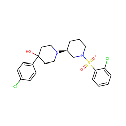 O=S(=O)(c1ccccc1Cl)N1CCC[C@H](N2CCC(O)(c3ccc(Cl)cc3)CC2)C1 ZINC000029126068