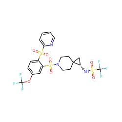 O=S(=O)(c1ccccn1)c1ccc(OC(F)(F)F)cc1S(=O)(=O)N1CCC2(CC1)C[C@@H]2NS(=O)(=O)C(F)(F)F ZINC000049756473