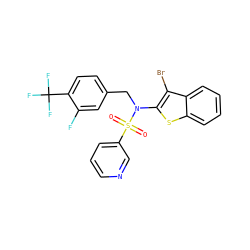 O=S(=O)(c1cccnc1)N(Cc1ccc(C(F)(F)F)c(F)c1)c1sc2ccccc2c1Br ZINC000115228374