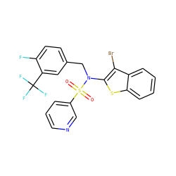 O=S(=O)(c1cccnc1)N(Cc1ccc(F)c(C(F)(F)F)c1)c1sc2ccccc2c1Br ZINC000115234810