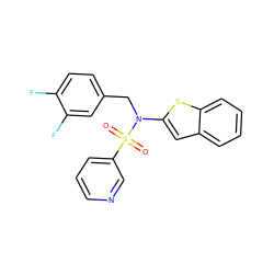 O=S(=O)(c1cccnc1)N(Cc1ccc(F)c(F)c1)c1cc2ccccc2s1 ZINC000115228752