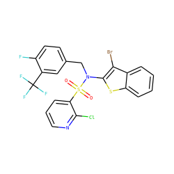 O=S(=O)(c1cccnc1Cl)N(Cc1ccc(F)c(C(F)(F)F)c1)c1sc2ccccc2c1Br ZINC000115231633