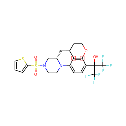 O=S(=O)(c1cccs1)N1CCN(c2ccc(C(O)(C(F)(F)F)C(F)(F)F)cc2)[C@@H](CC2CCOCC2)C1 ZINC000103238902