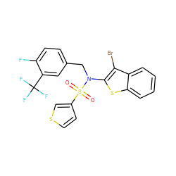 O=S(=O)(c1ccsc1)N(Cc1ccc(F)c(C(F)(F)F)c1)c1sc2ccccc2c1Br ZINC000115232634