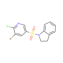 O=S(=O)(c1cnc(Cl)c(Br)c1)N1CCc2ccccc21 ZINC000000703782