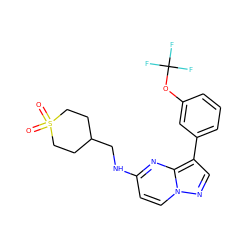 O=S1(=O)CCC(CNc2ccn3ncc(-c4cccc(OC(F)(F)F)c4)c3n2)CC1 ZINC000113132579