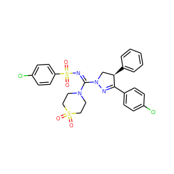 O=S1(=O)CCN(/C(=N\S(=O)(=O)c2ccc(Cl)cc2)N2C[C@@H](c3ccccc3)C(c3ccc(Cl)cc3)=N2)CC1 ZINC000049744779