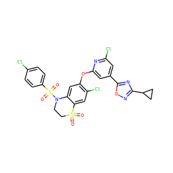 O=S1(=O)CCN(S(=O)(=O)c2ccc(Cl)cc2)c2cc(Oc3cc(-c4nc(C5CC5)no4)cc(Cl)n3)c(Cl)cc21 ZINC000150604450