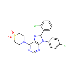 O=S1(=O)CCN(c2ncnc3c2nc(-c2ccccc2Cl)n3-c2ccc(Cl)cc2)CC1 ZINC000205785110