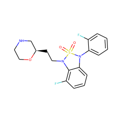 O=S1(=O)N(CC[C@@H]2CNCCO2)c2c(F)cccc2N1c1ccccc1F ZINC000072120619