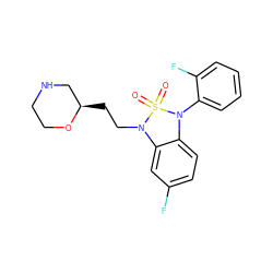 O=S1(=O)N(CC[C@@H]2CNCCO2)c2cc(F)ccc2N1c1ccccc1F ZINC000072120641